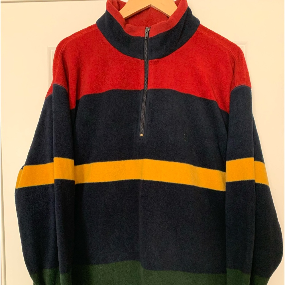 Vintage Nautica Striped Colorblock Fleece Size XL